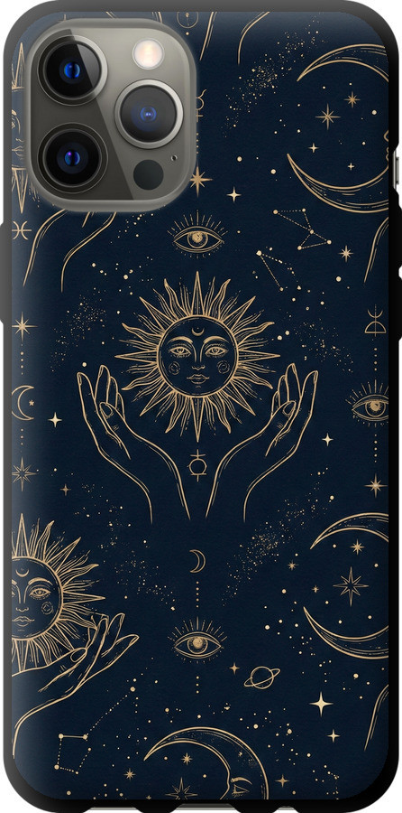 ТПУ чехол с микрофиброй на iPhone 12 Pro Max Celestial Harmony: Sun & Moon Gold Mystic Pattern, фото 1