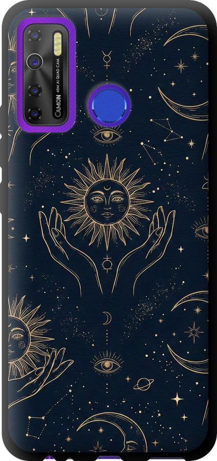 ТПУ чехол с микрофиброй на Tecno Camon 15 Celestial Harmony: Sun & Moon Gold Mystic Pattern, фото 1