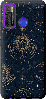 ТПУ чохол з мікрофіброю на Tecno Camon 15 Celestial Harmony: Sun & Moon Gold Mystic Pattern