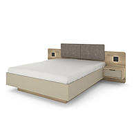 Кровать (каркас) Perfect Home Летто / Letto 160 двуспальная с прикроватными тумбами и подсветкой Дуб терра темный/серый каменный