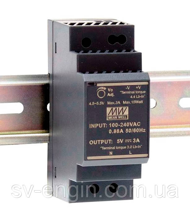 HDR-30-48, HDR-30-24, HDR-30-15, HDR-30-12, HDR-30-5 — однофазні джерела живлення Mean Well (на DIN-рейку), фото 1