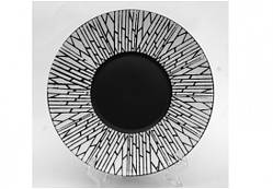 Тарілка кругла чорна матово-глянсова плоска з малюнком "білий бамбук" 12", Діаметр 30,5 см
