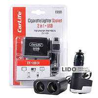 Разветвитель прикуривателя 2в1 + USB, 12В, 5A Carlife CS303