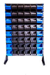 Складський органайзер для метизів 1500 мм 48 ящиків, односторонній стелаж для метизних ящиків, чорні ящики В/С
