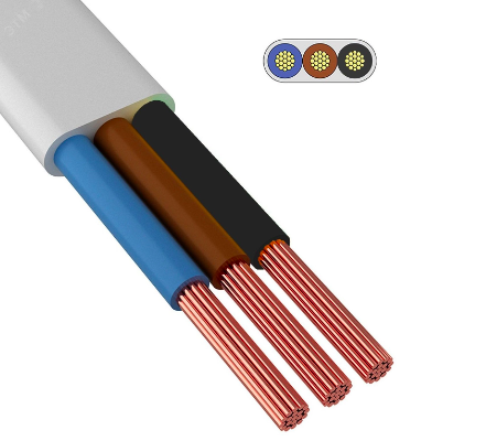 Провід дріт ШВВП 3х1,5 ГОСТ мідний багатожильний плоский дріт, білий ІнтерЕлектро (бухта 100 м), фото 1