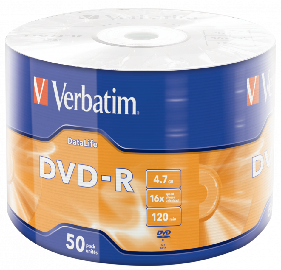 Диск Verbatim DVD-R 4,7Gb 16x DATA LIFE Tape Wrap 50 pcs (43791) (6267030)