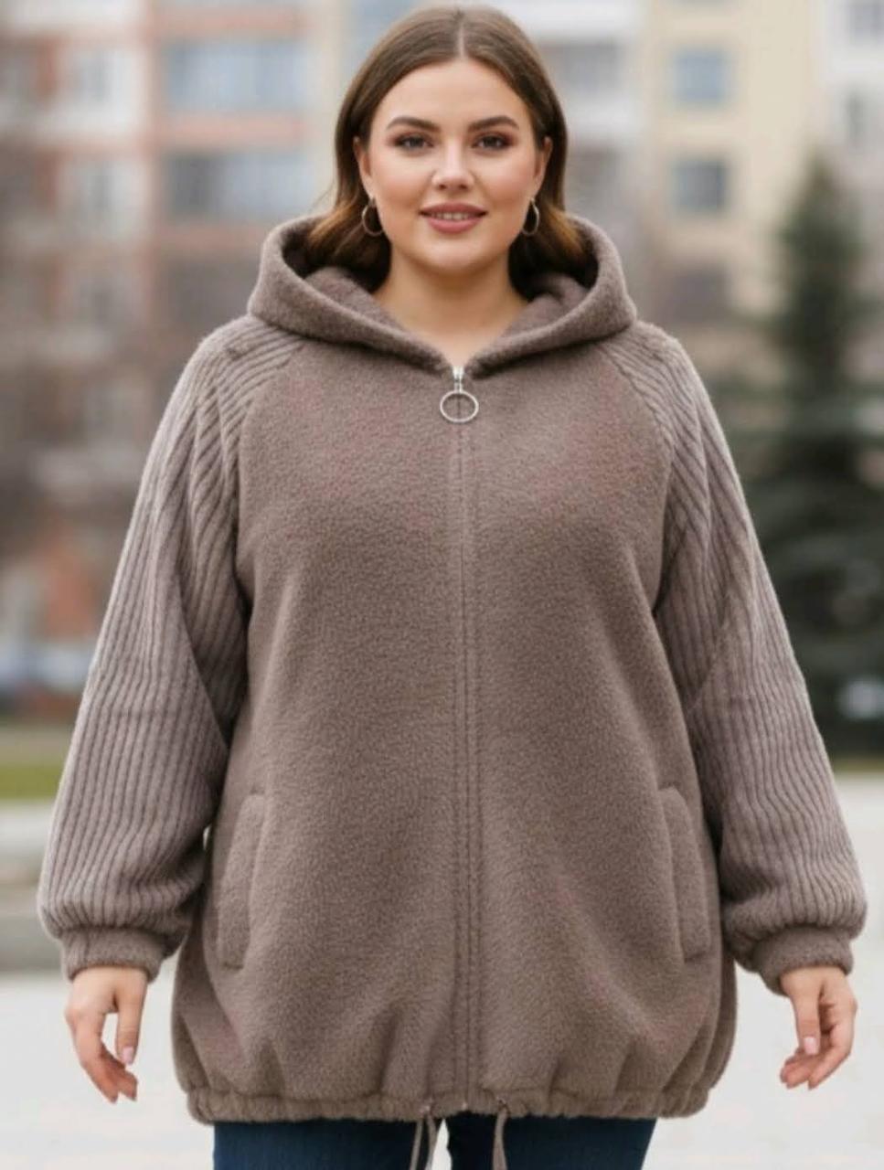 Жіноча куртка батал альпака на блискавці з капюшоном (62/70 р ), фото 1