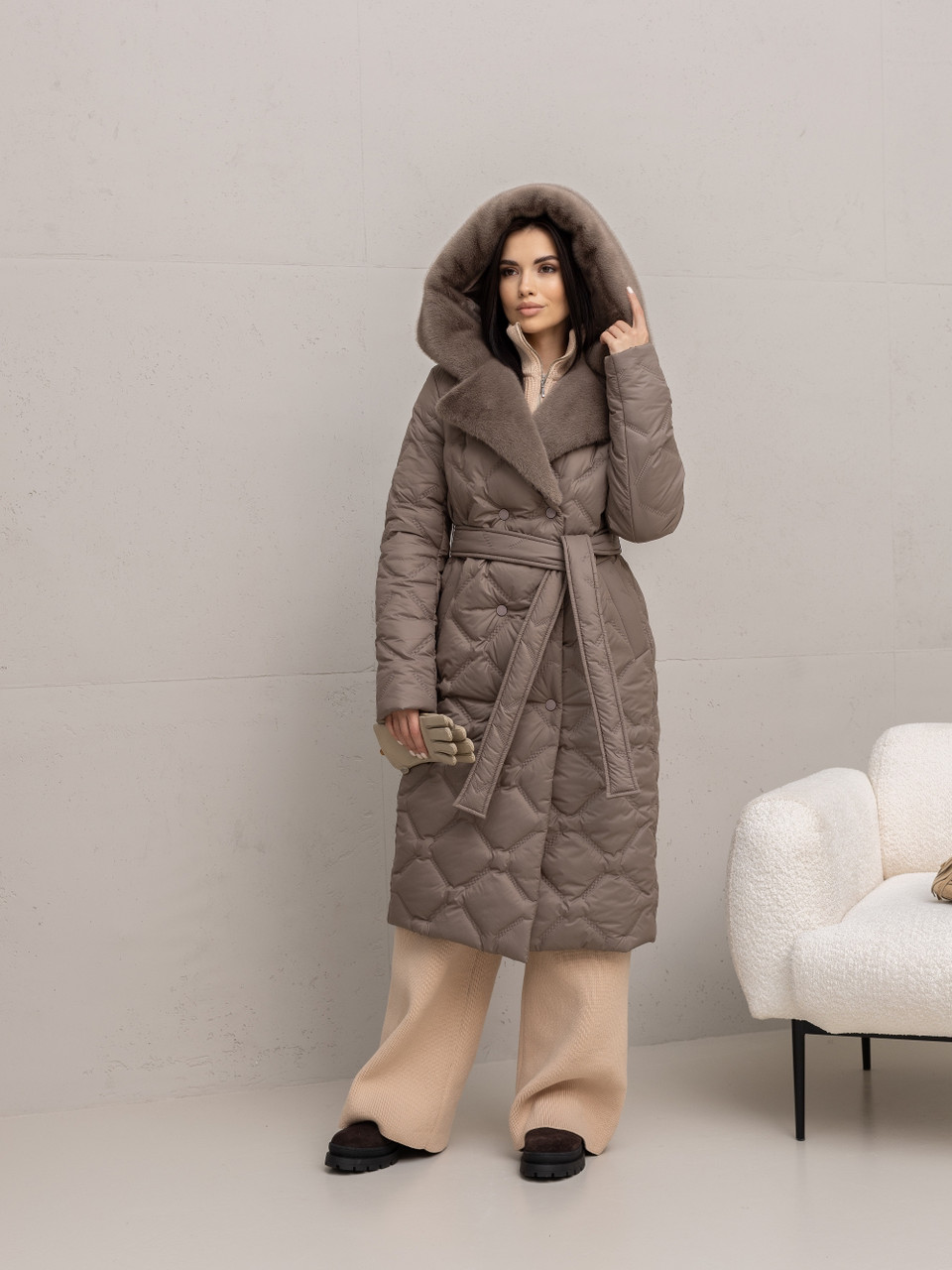 Куртка жіноча з капюшоном бежева 44, фото 1