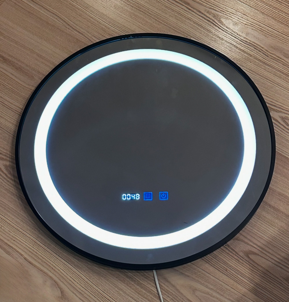 Led дзеркало в чорній рамі з годинником, антипаром, сенсорне