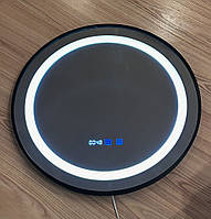 Led дзеркало в чорній рамі з годинником, антипаром, сенсорне