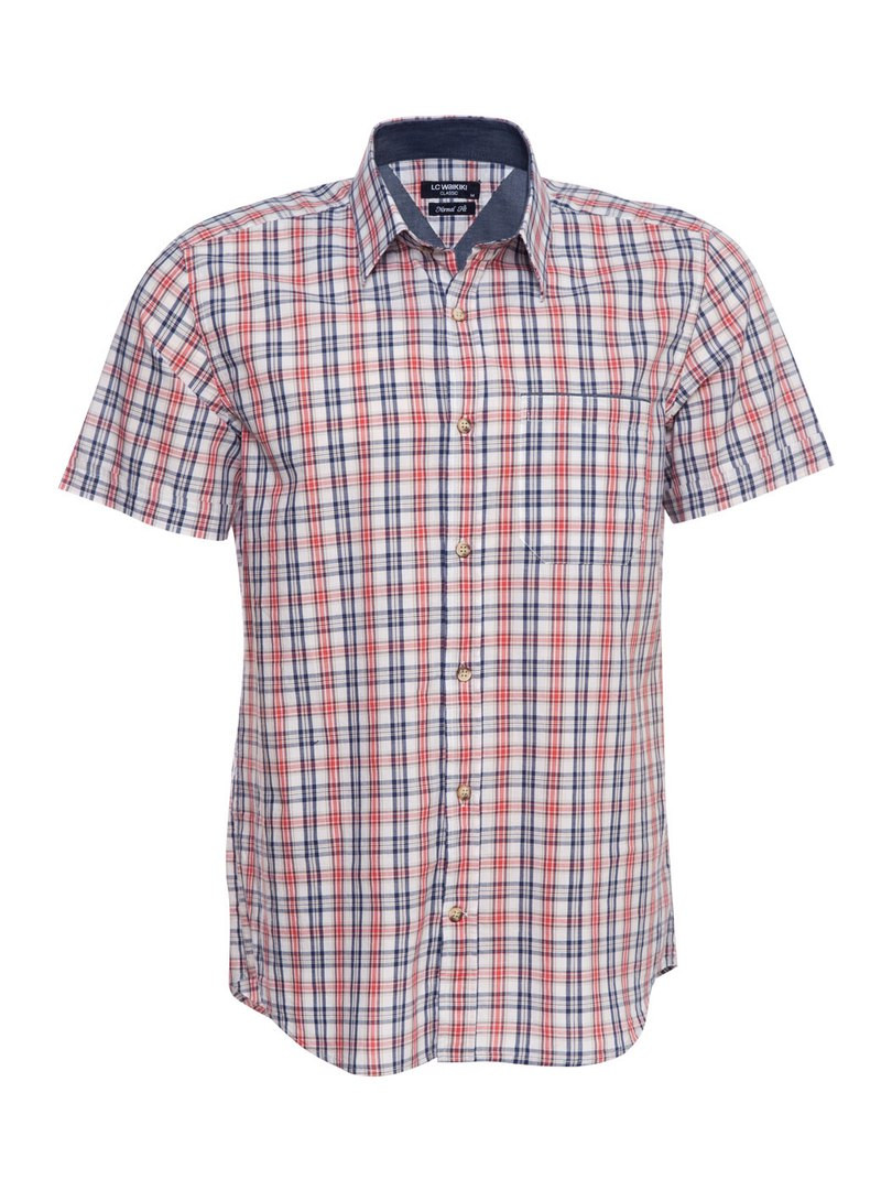 Мужская рубашка LC Waikiki / Лс Вайкики с коротким рукавом белого цвета в красную и синюю клетку - фото 5 - id-p318269992