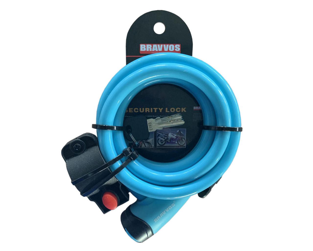 Замок тросовий на ключі BRAVVOS LOC-065-110 1500мм *12мм блакитний AM (брендоване пакування)
