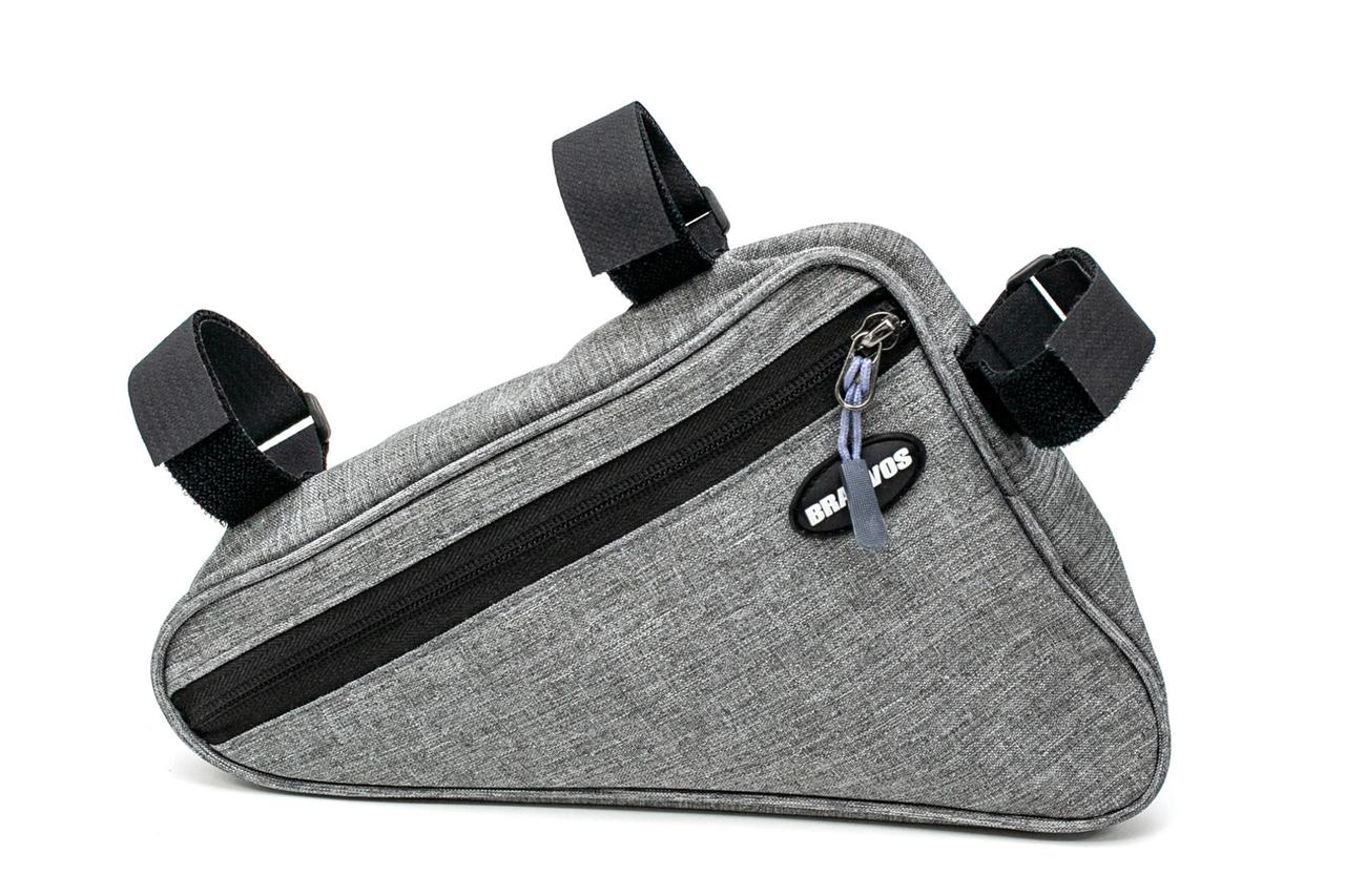 Велосумка трикутник на раму водовідштовх. матеріал BRAVVOS F-089 сірий AM (брендоване пакування)