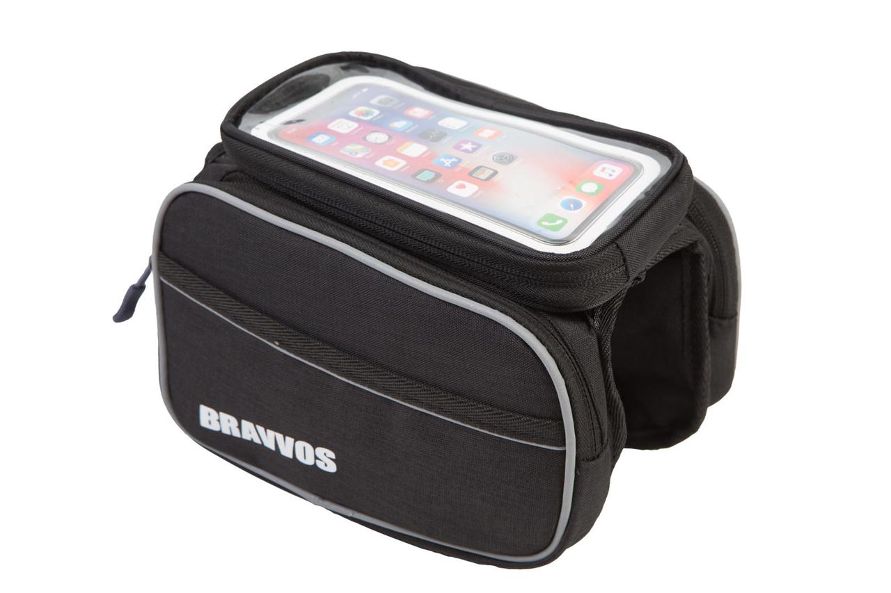 Велосумка на раму 20,5*14 см BRAVVOS QJ-202 чорний з відділенням для смартфона AM (брендоване пакування)