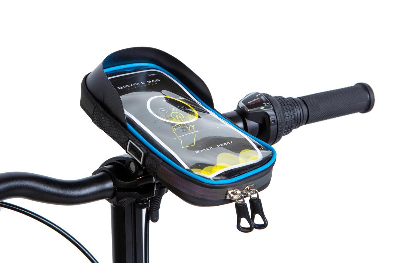 Велосумка на кермо водовідштовх. матеріал BRAVVOS SJ-001 чорний з синiм з відділенням для смартфона AM (брендоване пакування)