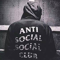 Чёрная утеплённая толстовка с принтом anti social social club | худи assc