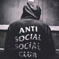 Чорна утеплена толстовка з принтом anti social social club | худі assc