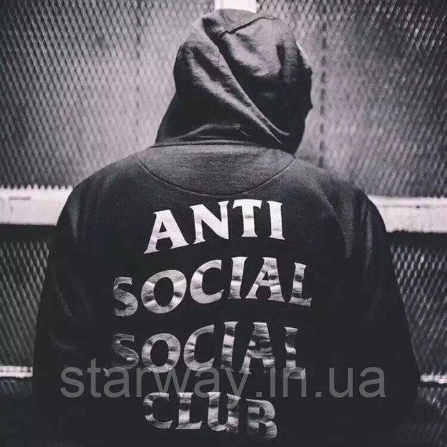 Чёрная утеплённая толстовка с принтом anti social social club | худи assc - фото 1 - id-p497216901