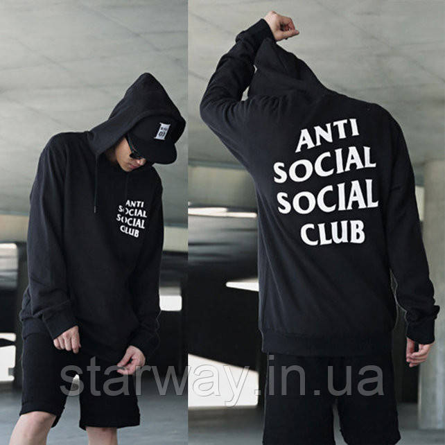 Чорна стильна толстовка assc logo | худі anti social social club