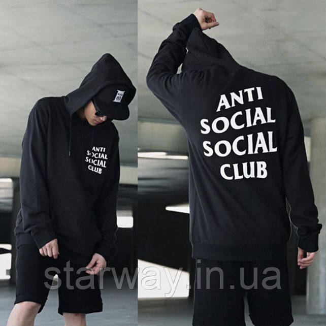 Толстовка чорна assc logo | худі стильна anti social social club
