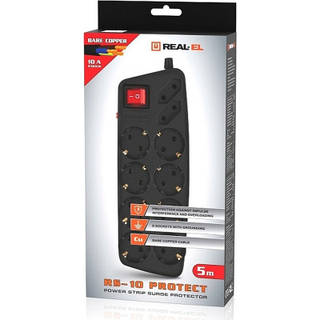 Сетевой фильтр питания REAL-EL REAL-EL RS-10 Protect, 5m, black ukr koshik (41-339-85)