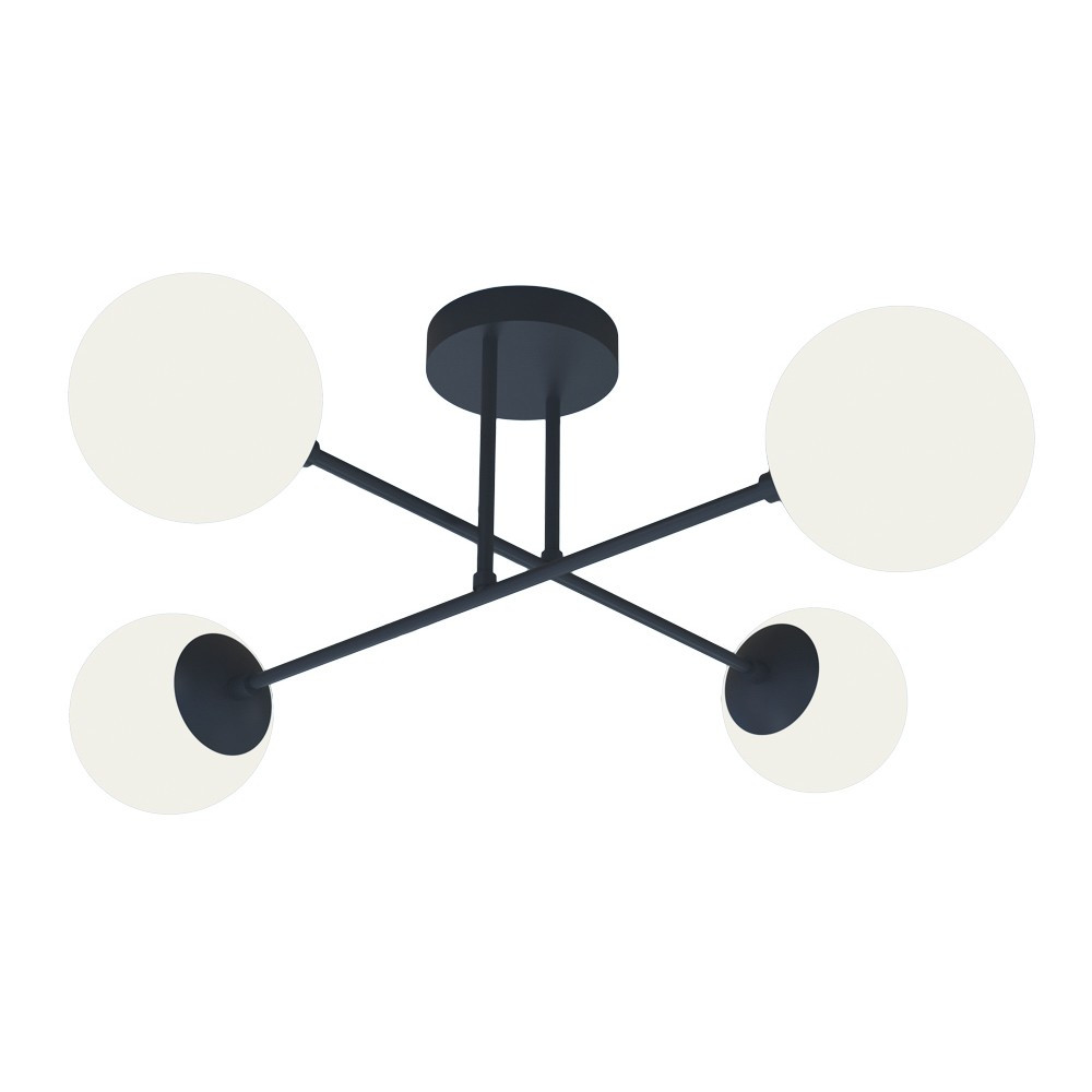 Стельова люстра на 4 білих сферичних плафона під лампу Е27 чорний корпус Velmax V-CL-LINE2-Globe-Bl