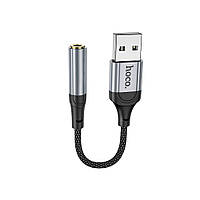 Аудiокабель HOCO LS36 USB-A  to 3.5 female, nylon braid,  0.12m, Black