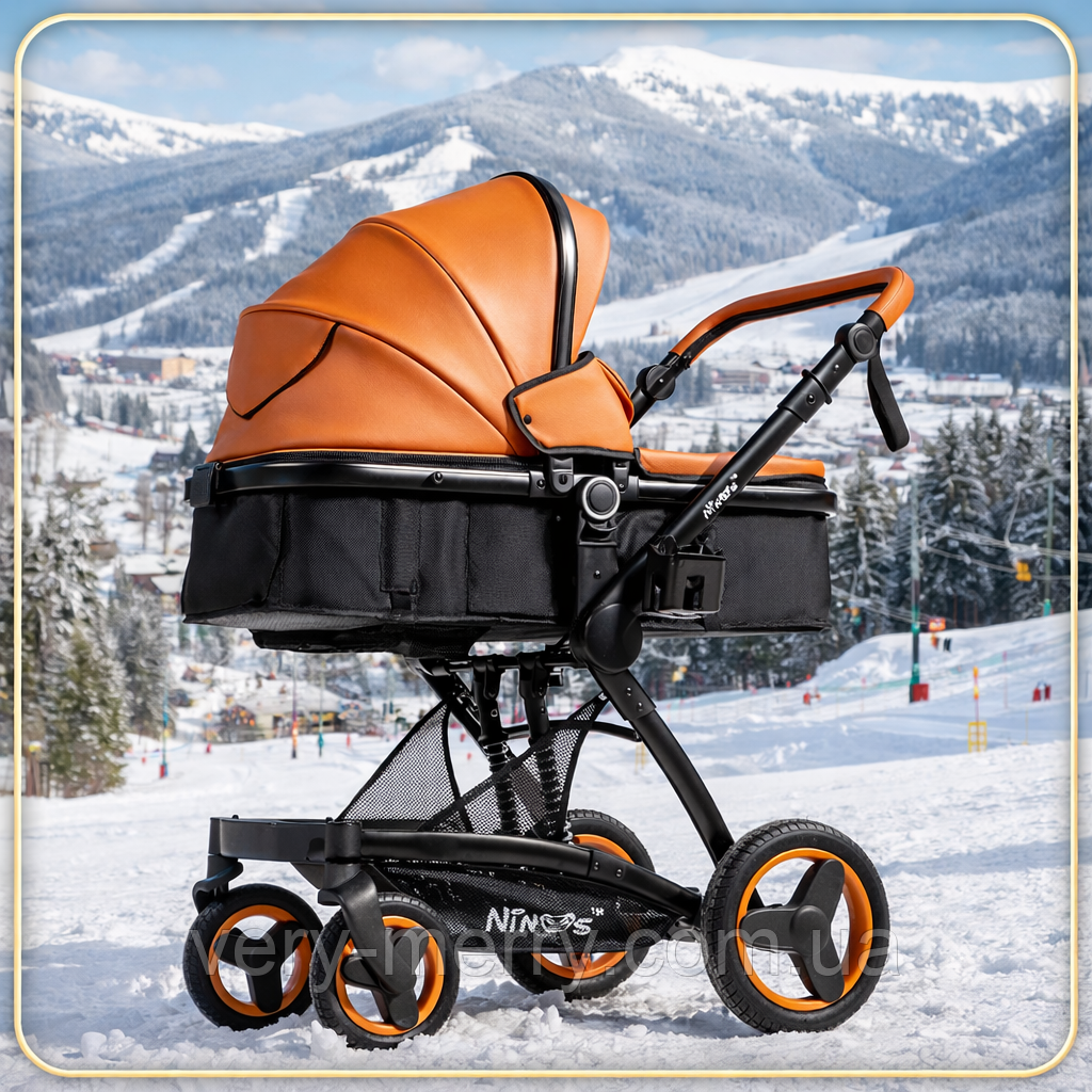 Універсальна коляска-трансформер 2 в 1 Ninos Bono (Нінос Боно) Brown (коричневий колір, шкіра), фото 1