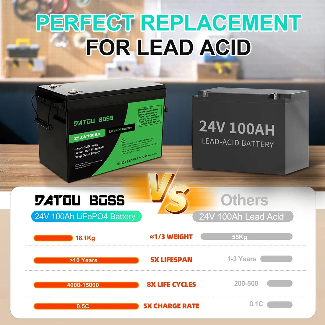 Акумулятор DATOU BOSS LiFePO4 24V 100AH 2560Wh BMS