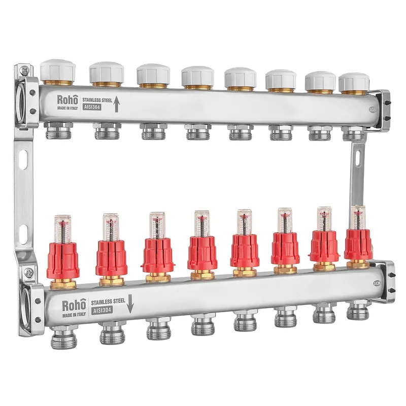 Колектор з витратоміром та термостатичними клапанами Roho R804-08M - 1"х 8 вих. (RO1071), фото 1