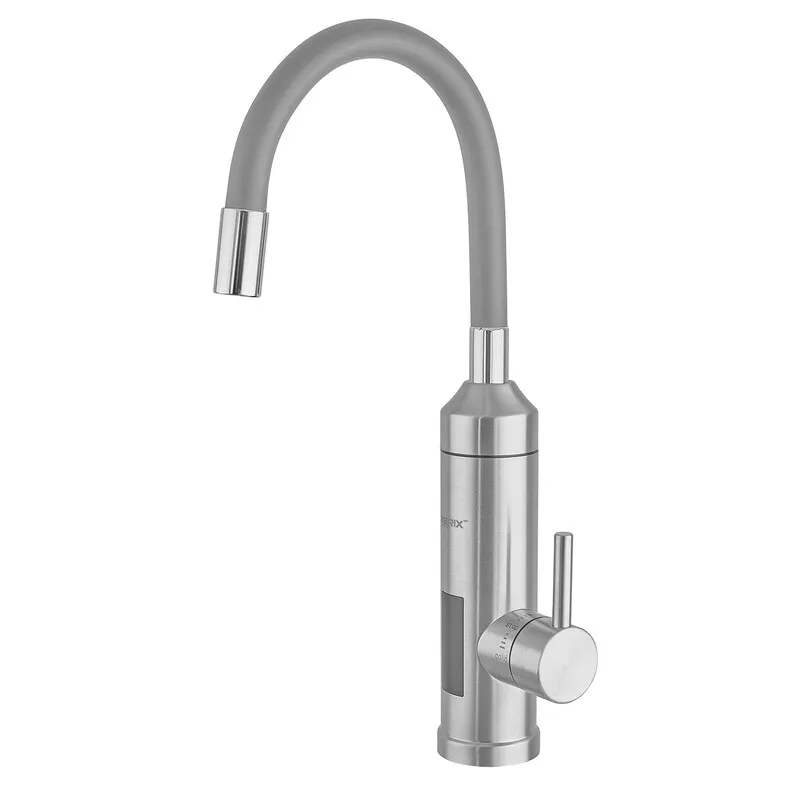 Водонагрівач 3,3 kW проточний, нержавіюча сталь, з індикатором температури, рефлекторний вилив (колір сірий), на мийку ZERIX, фото 1