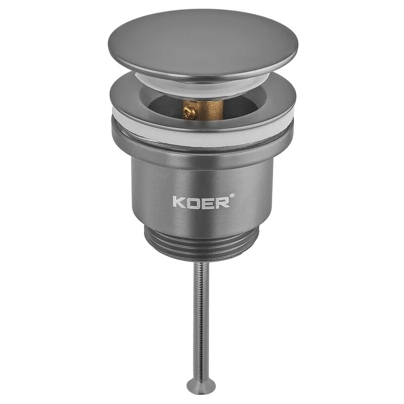 Донний клапан для раковини Koer PW-11-07 1 1/4'' універсальний (з/без перел) СLICK-СLACK (Колір графіт) (KR5793), фото 1