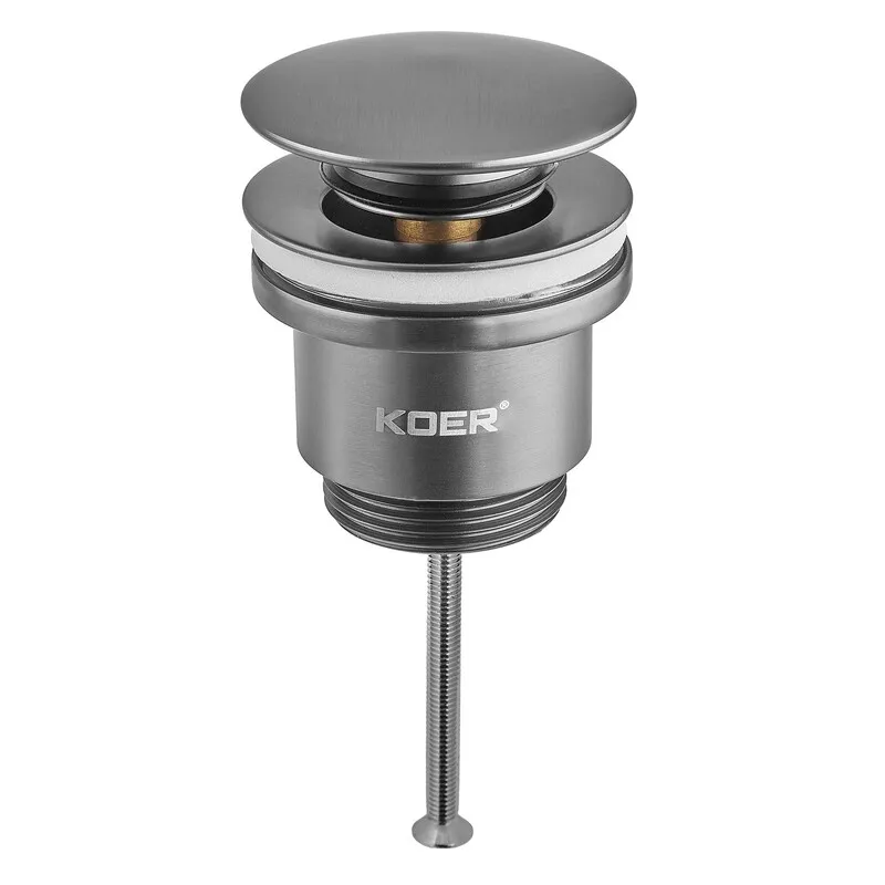 Донний клапан для раковини універсальний (з/без переливу) Koer PW-01-07 автоматичний (Click-Clack) (Колір графітовий) 1 1/4'', фото 1