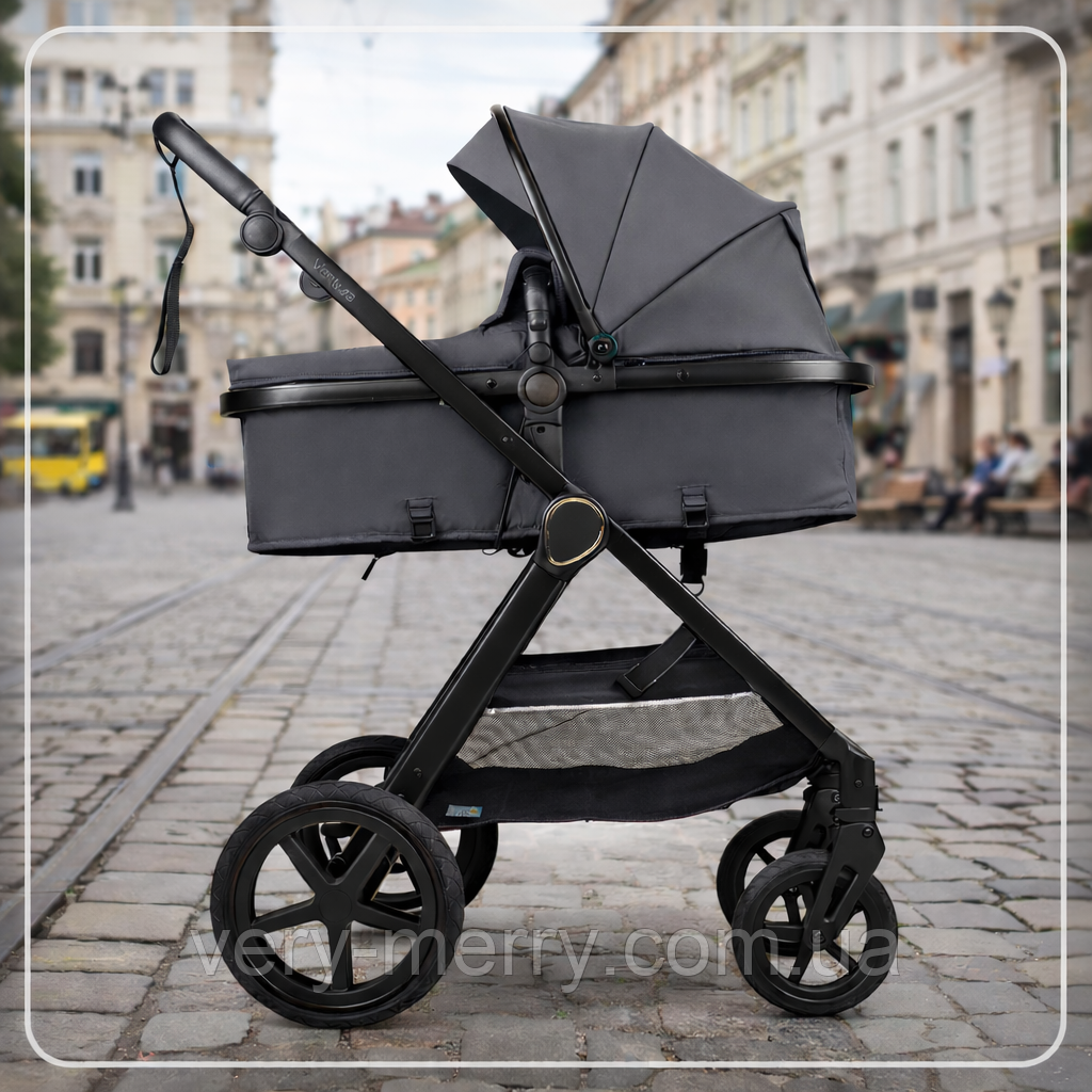 Універсальна коляска-трансформер 2 в 1 Ninos Ventura (Нінос Вентура) Dark Grey (тканина, сірий колір), фото 1