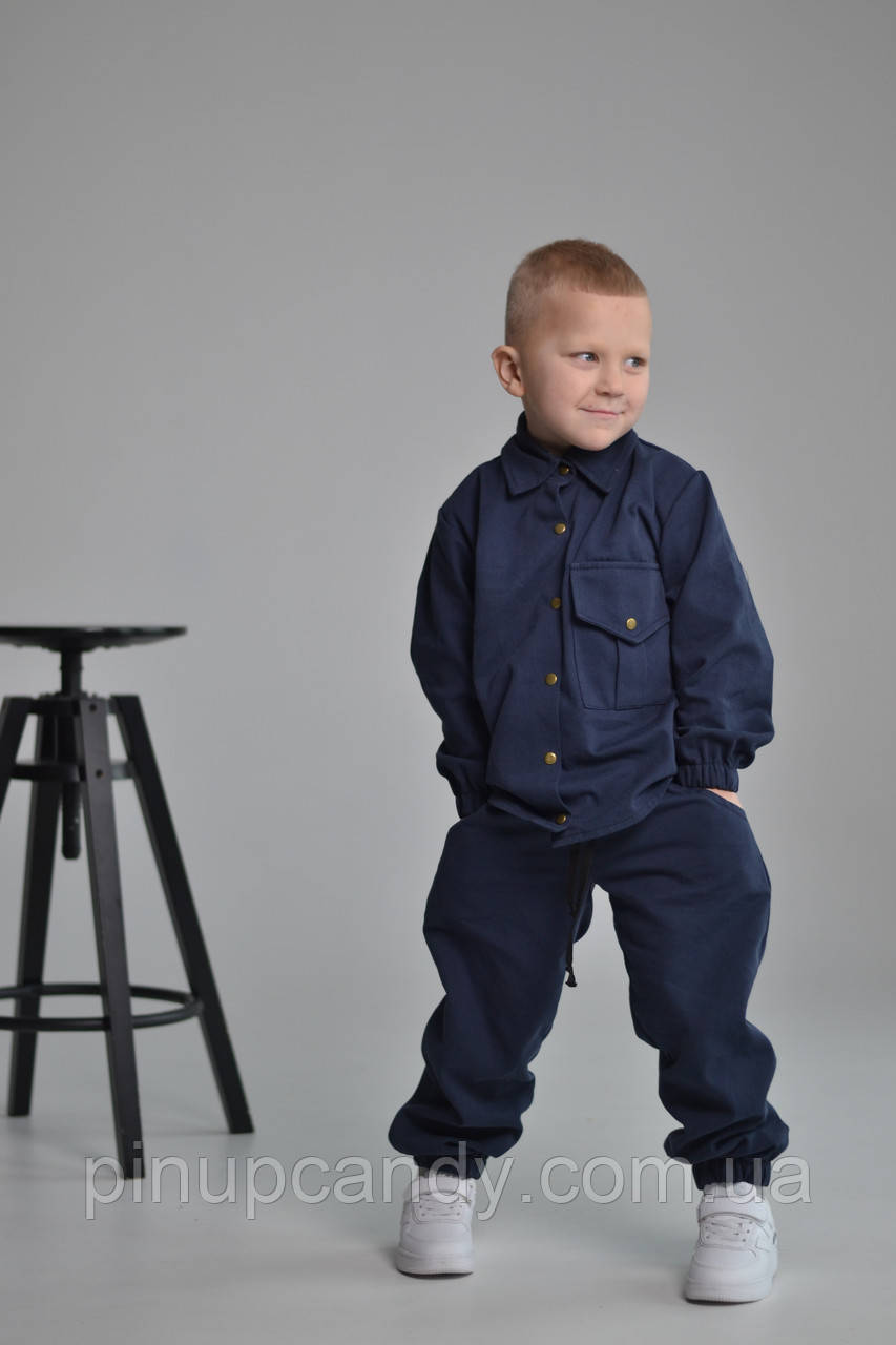 Дитячий джинсовий костюм демісезон з бавовни (розміри на зріст: 140-158 см) чорний, фото 1