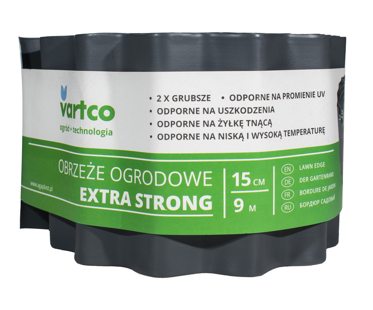 Бордюрна стрічка 15 см 9 метрів сіра посилена VARTCO (Польща)