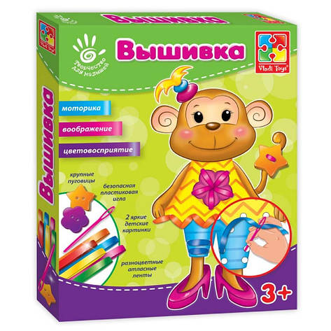 Вишивка стрічками та ґудзиками Мавпочка, фото 1