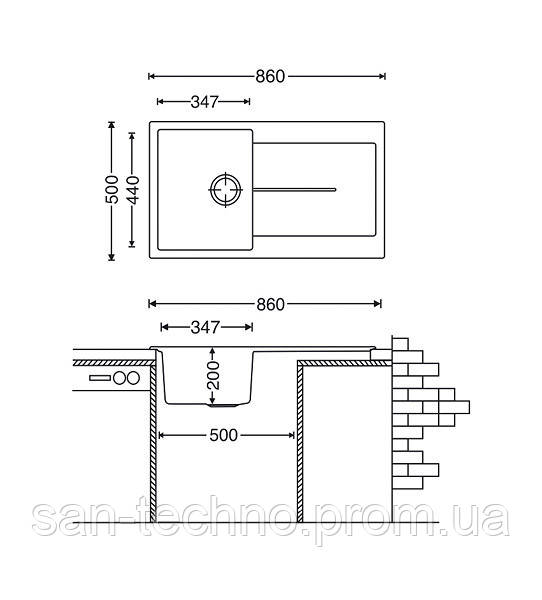 Мойка кухонная с большим крылом белая Fabiano Quadro 100x50 Alpine White - фото 3 - id-p497917131