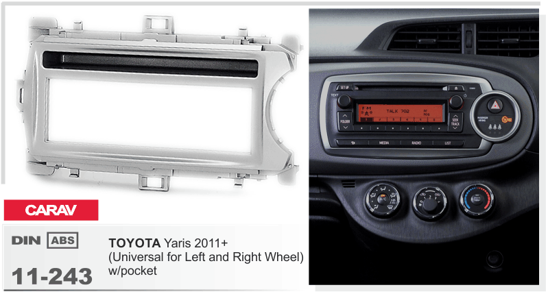 Рамка переходная Carav 11-243 Toyota Yaris 11+ (Universal for Left Right Wheel) w/pocket 1DIN - фото 1 - id-p497622604