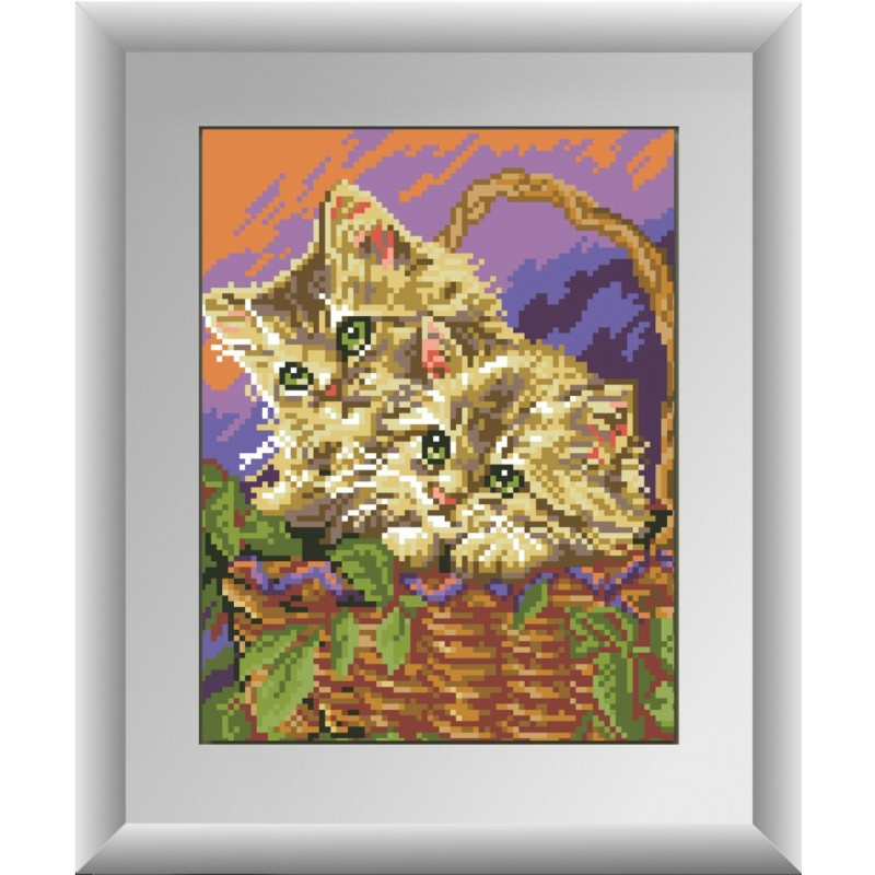 Алмазний живопис квадратним камінням Кошенята у кошику Dream Art 30143 (21 х 27 см)