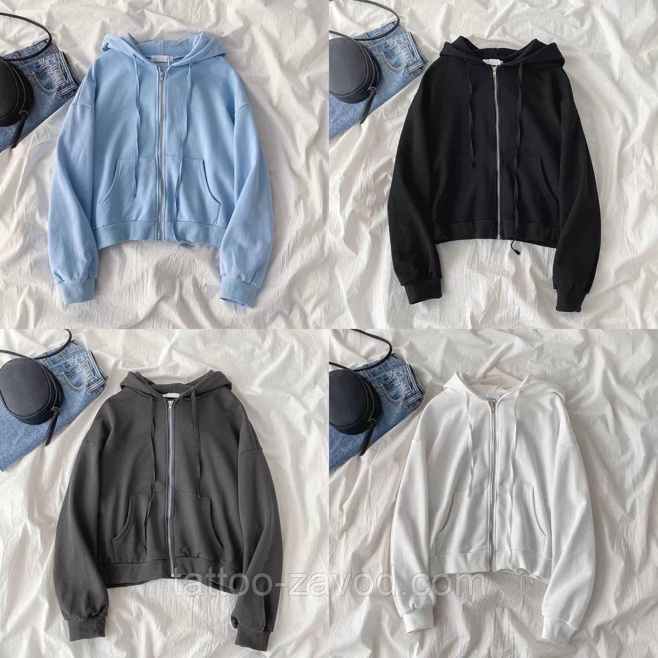 Укорочене худі жіноче на блискавці з капюшоном двонитка люкс 42-46 48-52, фото 1