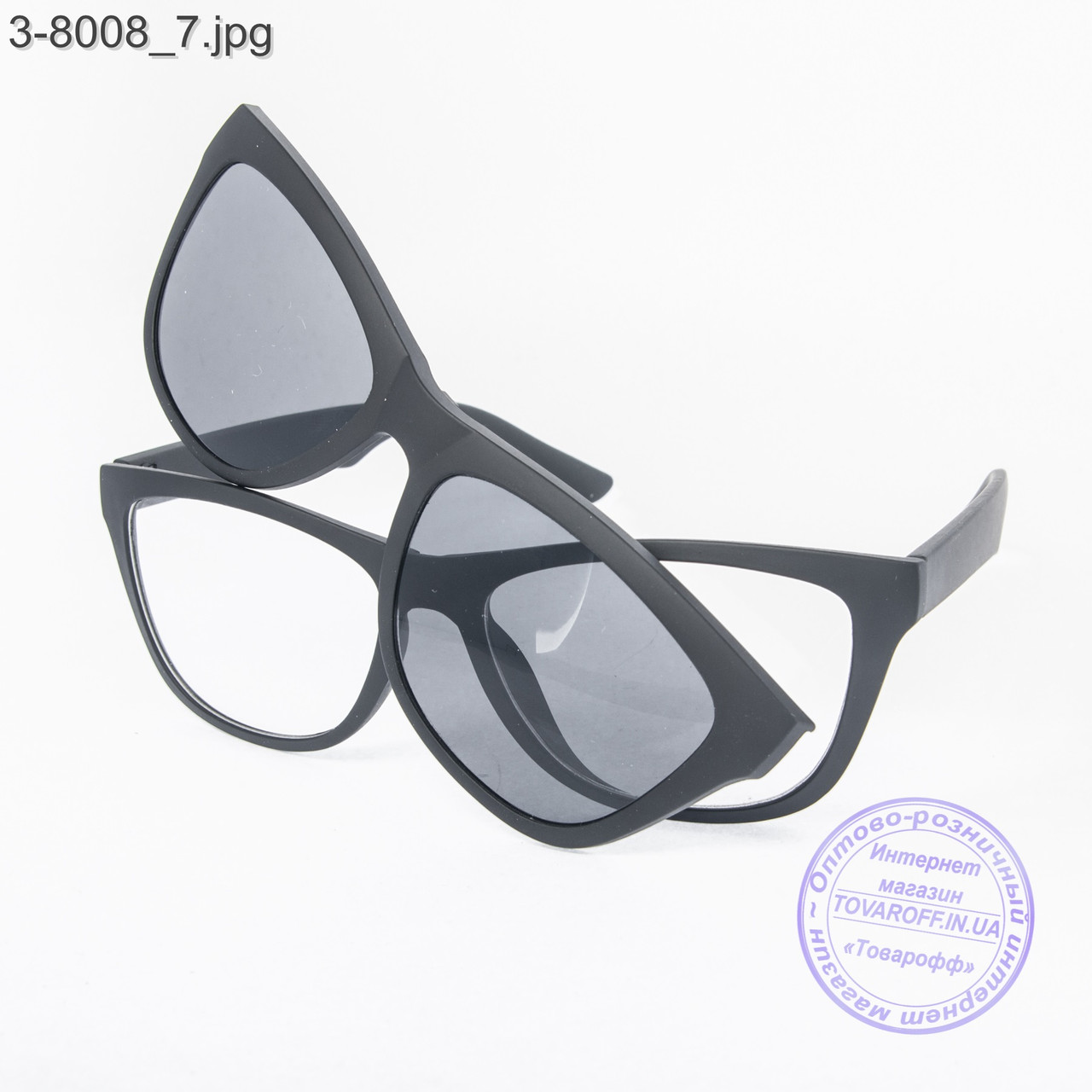 Имиджевые очки с накладными солнцезащитными стеклами - 8008