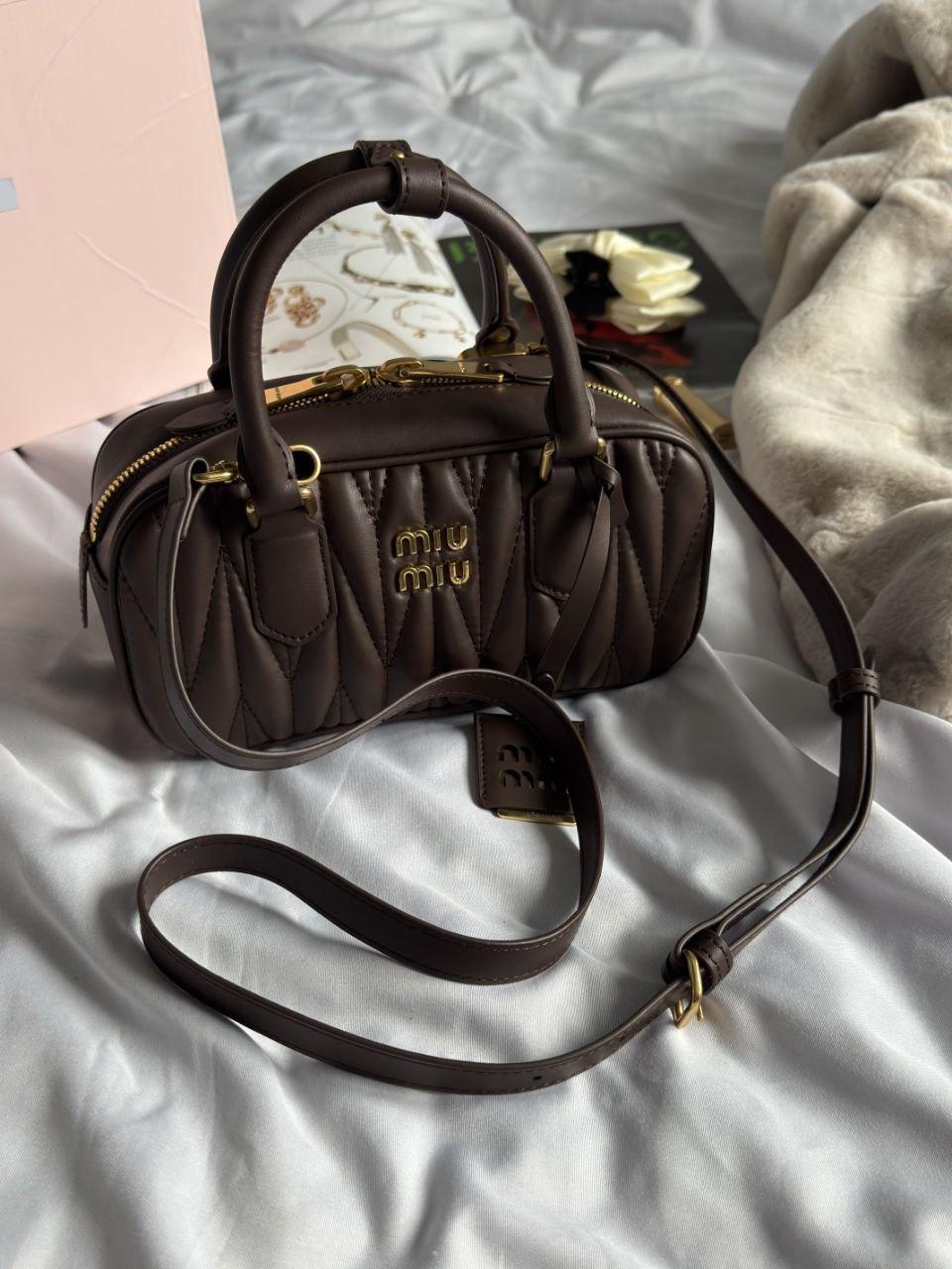 Miu Miu Arcadie Matelassé Nappa Leather Bag Chocolate (матова), фото 1