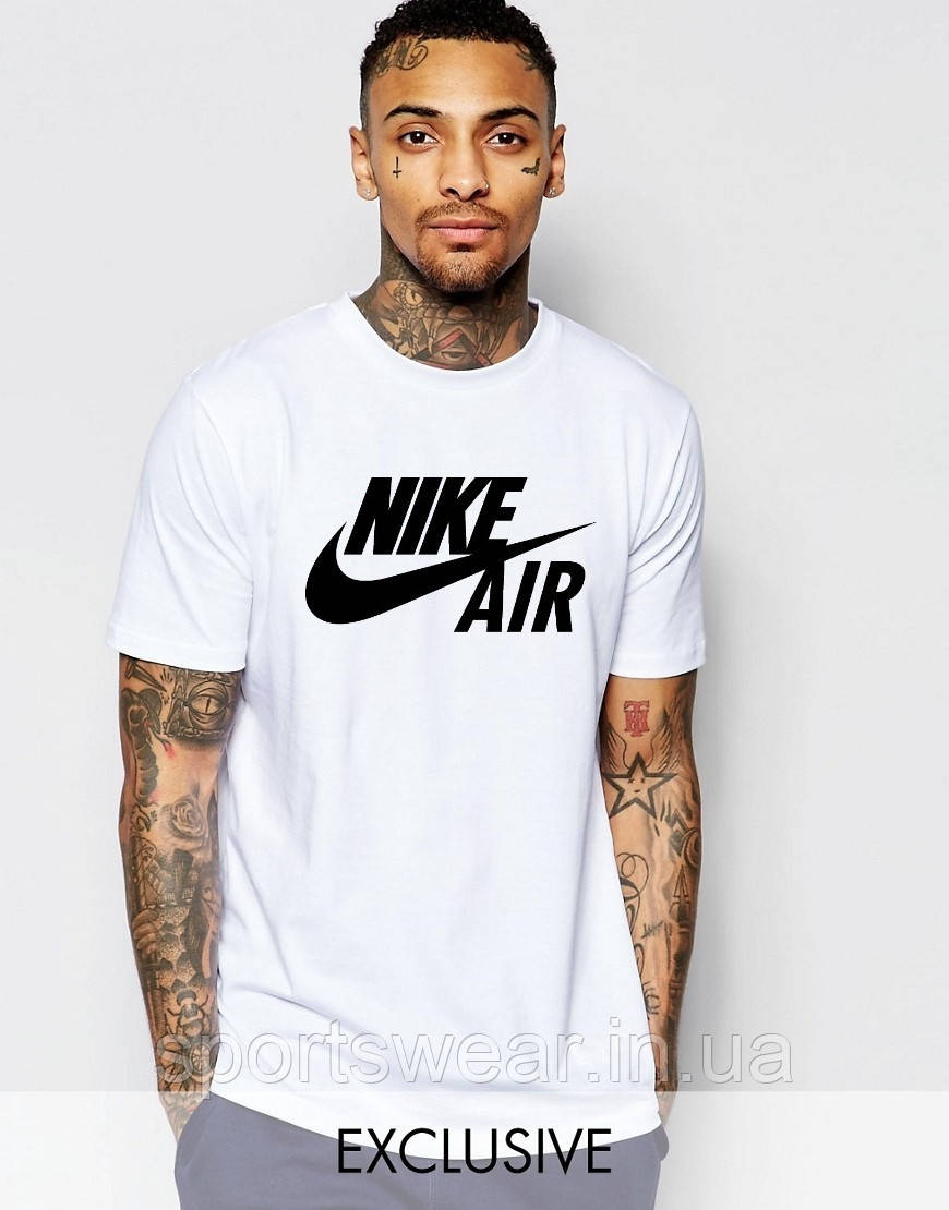 Футболка чоловіча Найк біла з принтом Nike Air спортивна коттонова
