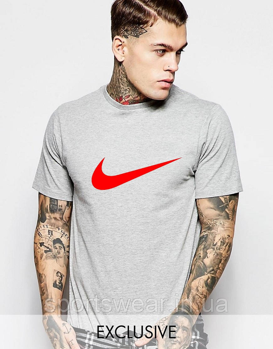 Футболка Чоловіча NIKE спортивна з коротким рукавом. Трикотажна футболка з логотипом Найк сіра М'яка бавовна