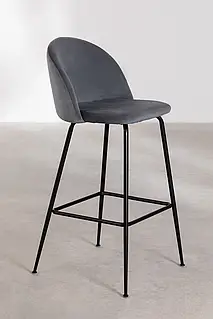Набір 2 високих табуретів 75 см з оксамиту сірий та чорні ноги Kana Design