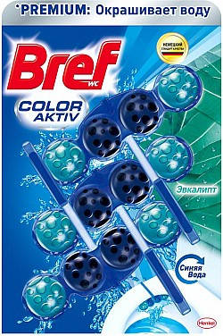

Очищающий блок для туалета бреф Bref Color activ Цветная вода Эвкалипт, 3х50 г