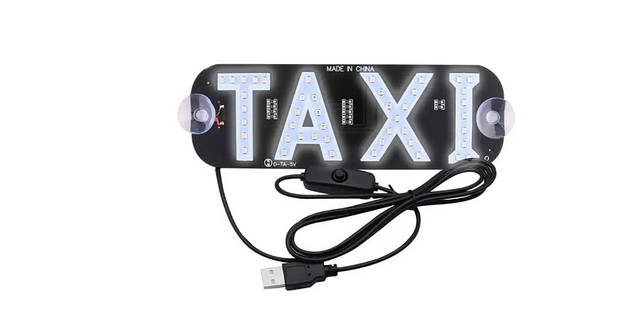 Табличка TAXI, LED, на присосках (на скло) з підсвічуванням від USB, білий (табло) (Terra) ВСС