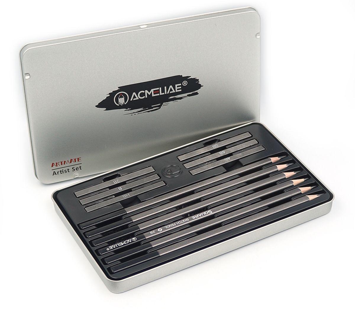Набір для ескізів Acmeliae (олівці 6шт.+ графітові стіки 6шт.) в метал. пеналі G0012