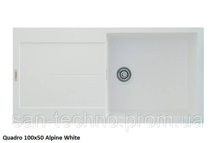 Мойка кухонная с большим крылом белая Fabiano Quadro 100x50 Alpine White - фото 2 - id-p497917131